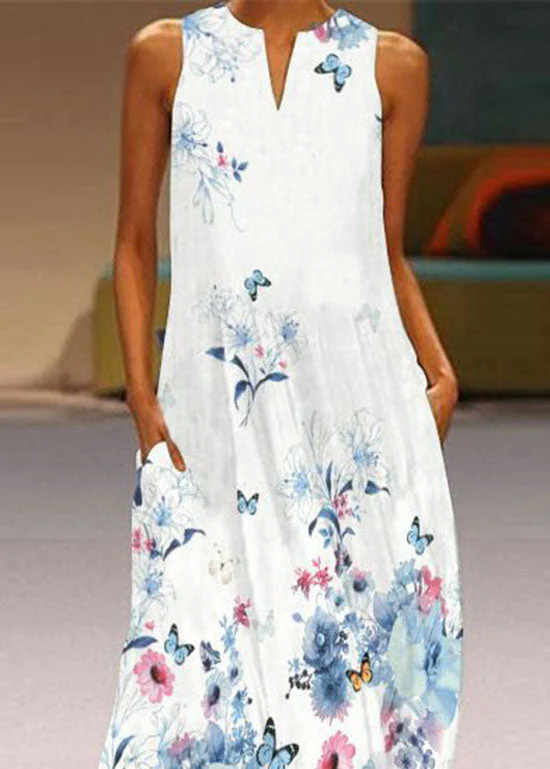 European And American Style Blue Print Chiffon Long Dress Summer - Image 4