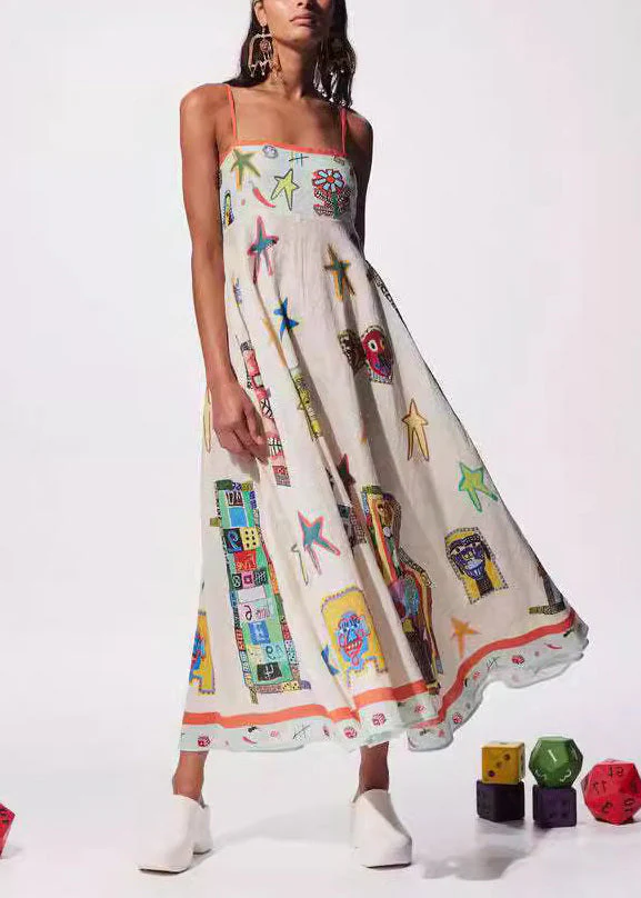European And American Style Print Cotton Spaghetti Strap Dress Summer - Image 2