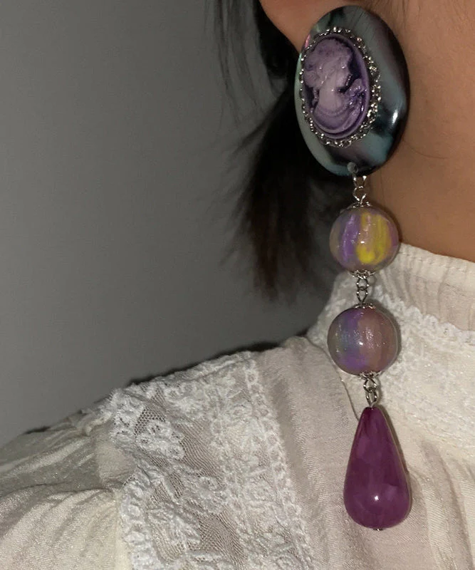 European And American Style Purple Relief Acrylic Drop Earrings - Image 3