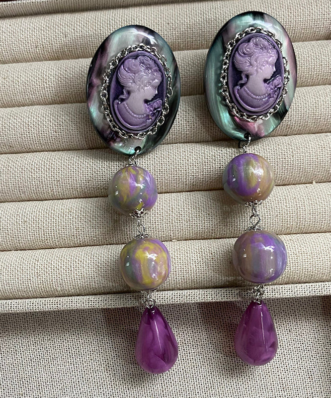 European And American Style Purple Relief Acrylic Drop Earrings - Image 4