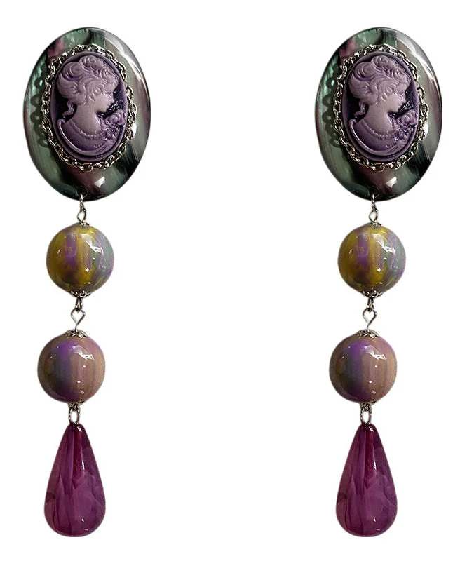 European And American Style Purple Relief Acrylic Drop Earrings - Image 5