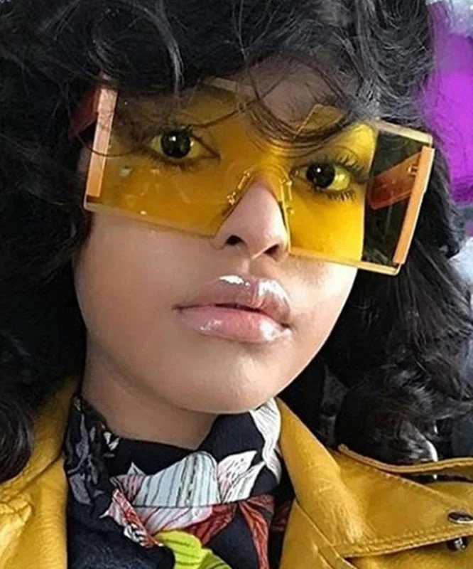 European And American Yellow Gradient Sunglasses Frameless One-Piece Design - Image 3