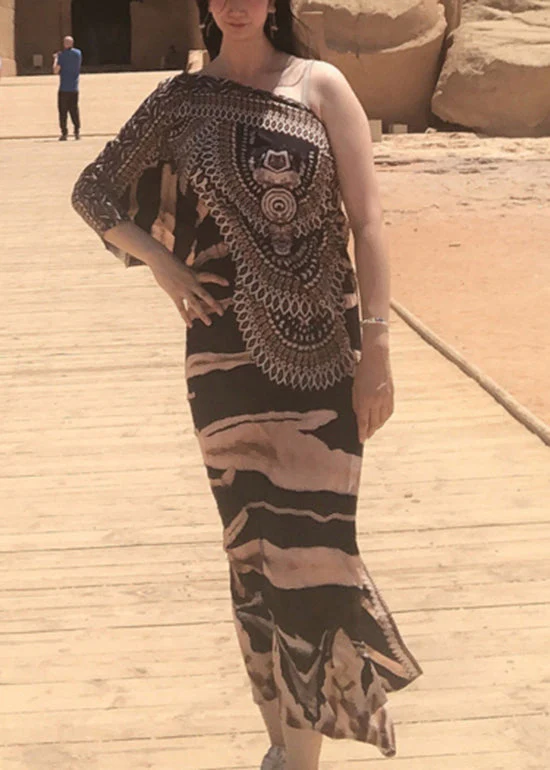 Exotic Off Shoulder Design Print Beach Dresses - Image 4