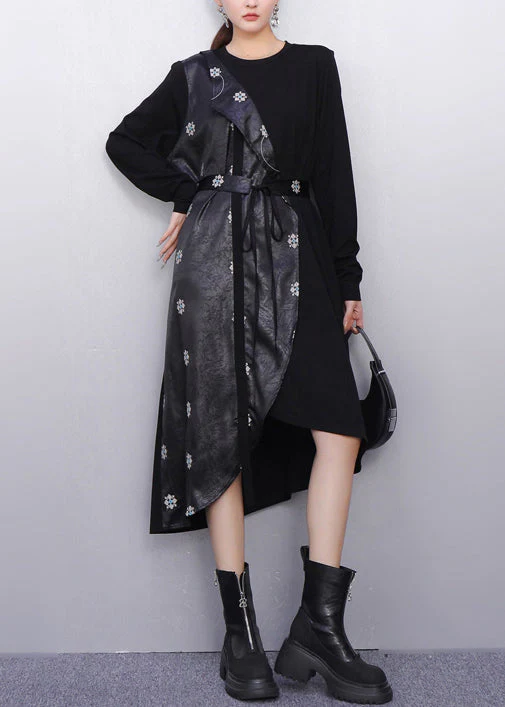 Fall Modern Black Minimalist Fashion False Two Pieces Dress - Image 2