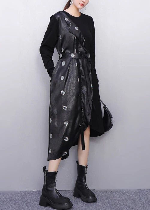 Fall Modern Black Minimalist Fashion False Two Pieces Dress - Image 3