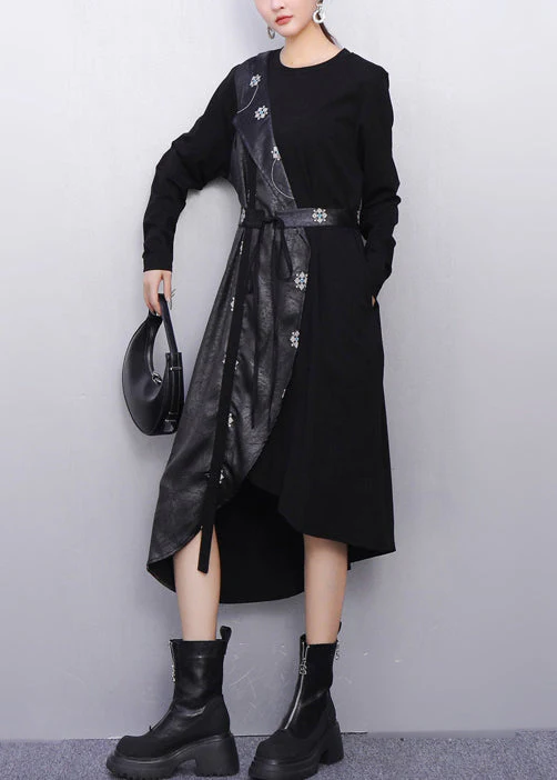 Fall Modern Black Minimalist Fashion False Two Pieces Dress - Image 4