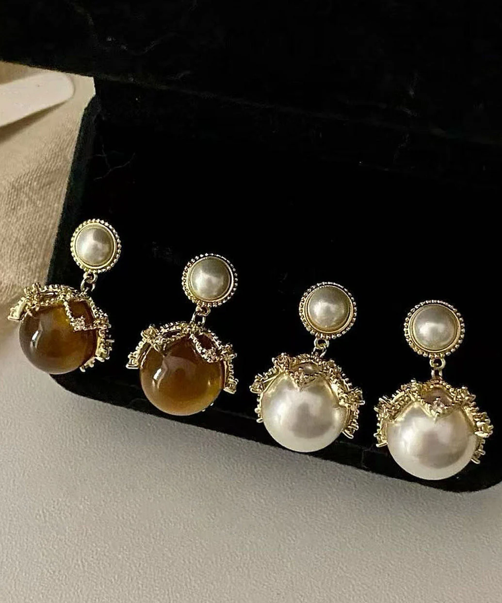 Fashion Amber Copper Overgild Zircon Pearl Drop Earrings - Image 5