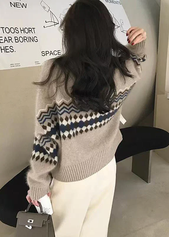 Fashion Apricot O Neck Jacquard Button Knit Cardigans Spring - Image 5