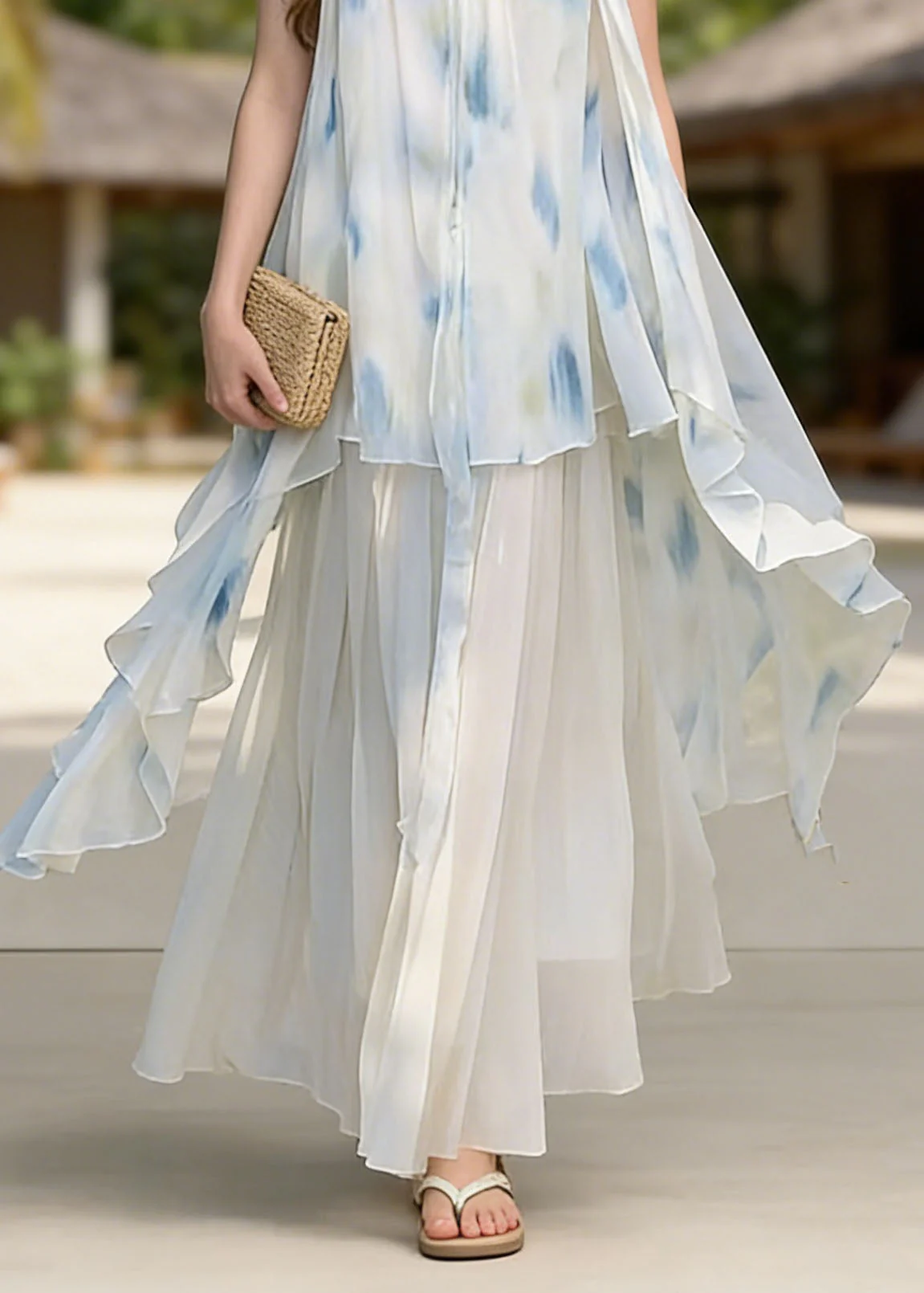 Fashion Asymmetrical Tie Dye Chiffon Spaghetti Strap Dress Summer - Image 4