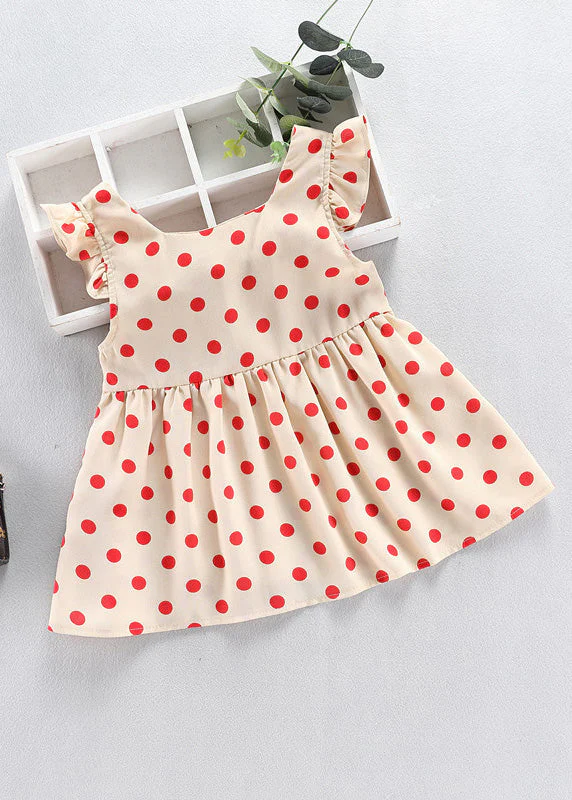 Fashion Baby Blue O-Neck Dot Print Patchwork Girls Vacation Long Dress Sleeveless - Image 4