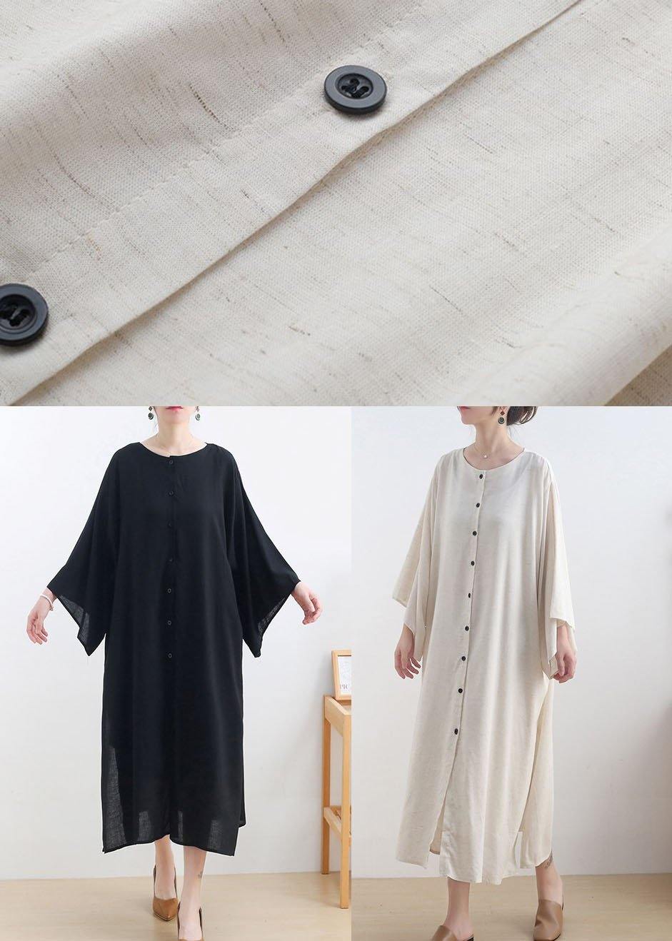 Fashion Beige O-Neck Button Maxi Dresses Fall Cotton Dress - Image 5