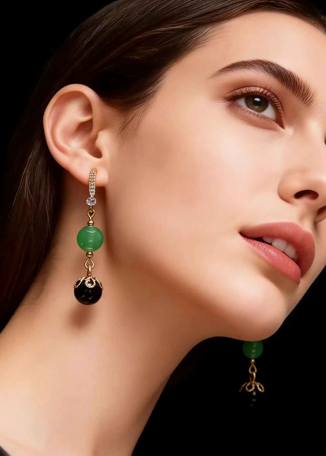 Fashion Black Agate Tassels Jade Drop Earrings - Image 2