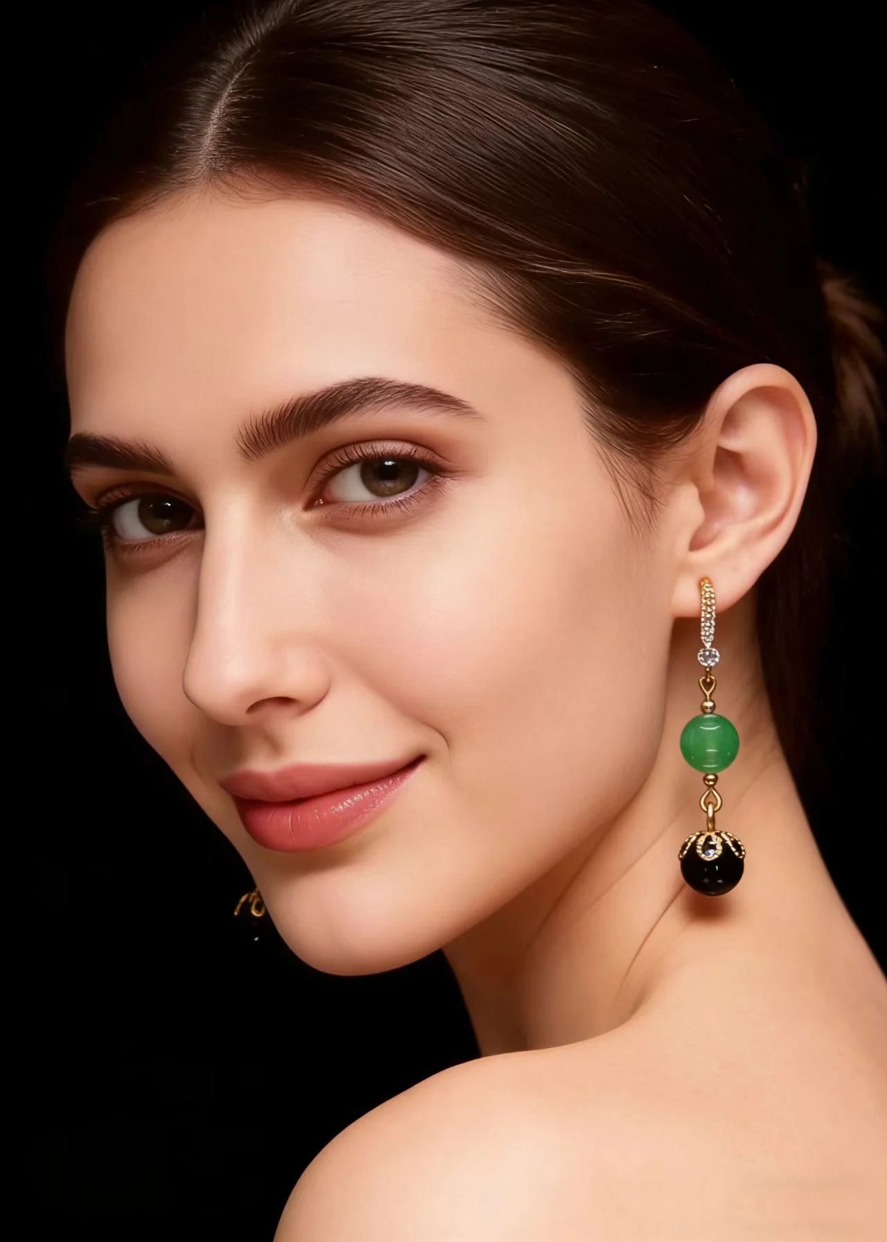 Fashion Black Agate Tassels Jade Drop Earrings - Image 4