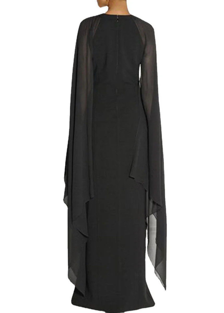 Fashion Black Asymmetrical Patchwork Cape Chiffon Dress Summer - Image 5