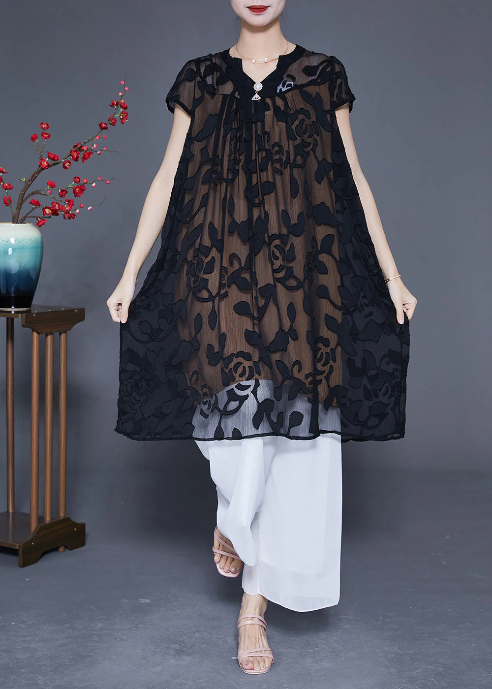 Fashion Black Embroideried Oversized Tulle Dress Summer - Image 2