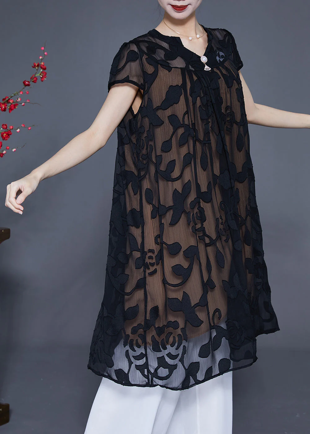 Fashion Black Embroideried Oversized Tulle Dress Summer - Image 3