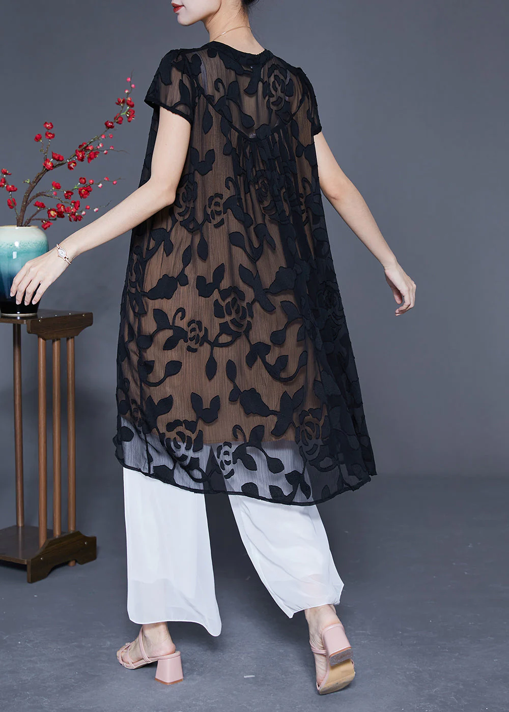 Fashion Black Embroideried Oversized Tulle Dress Summer - Image 4