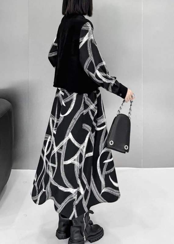 Fashion Black False Two Pieces Patchwork Cotton Dresses Spring - Image 4