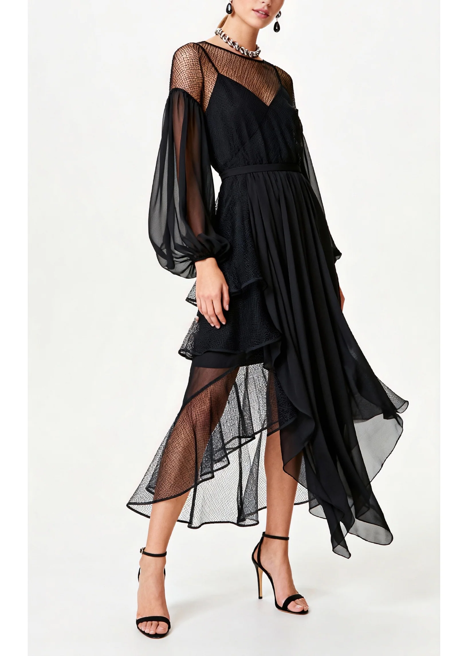Fashion Black Hollow Out Patchwork Tulle Chiffon Party Dresses Summer - Image 3