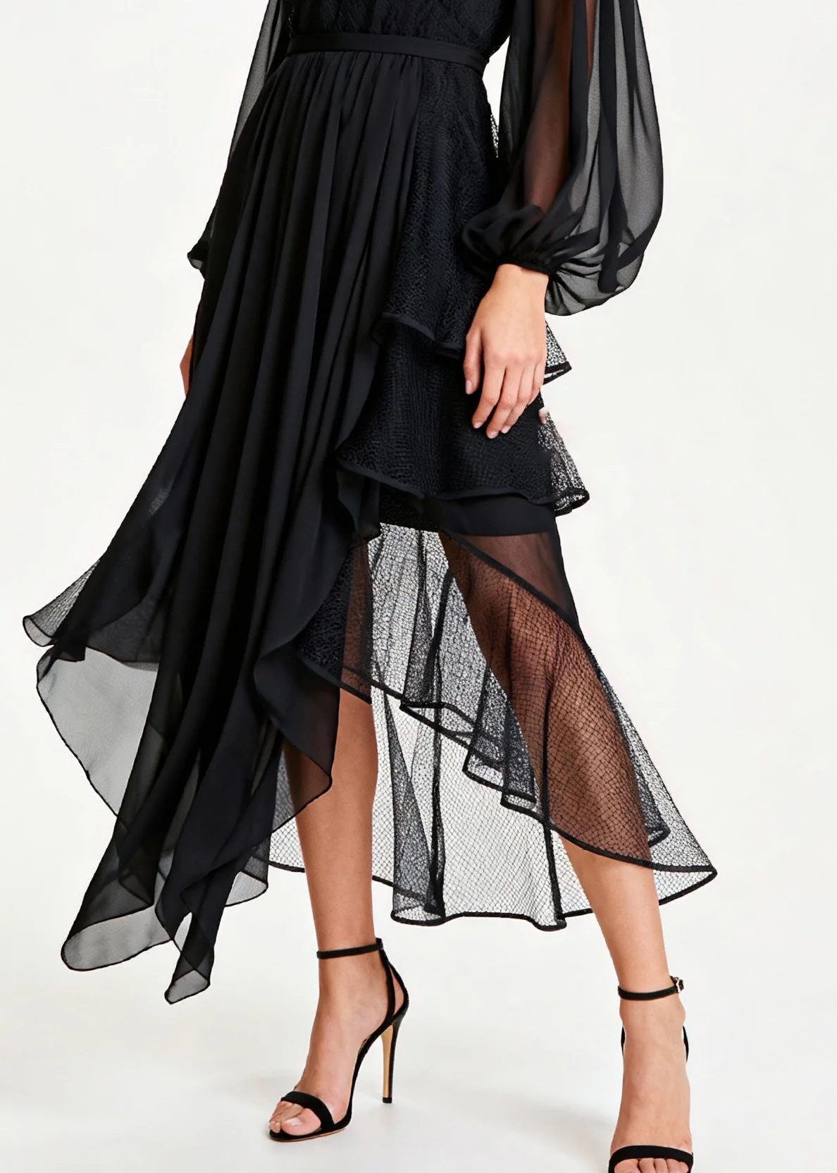 Fashion Black Hollow Out Patchwork Tulle Chiffon Party Dresses Summer - Image 4
