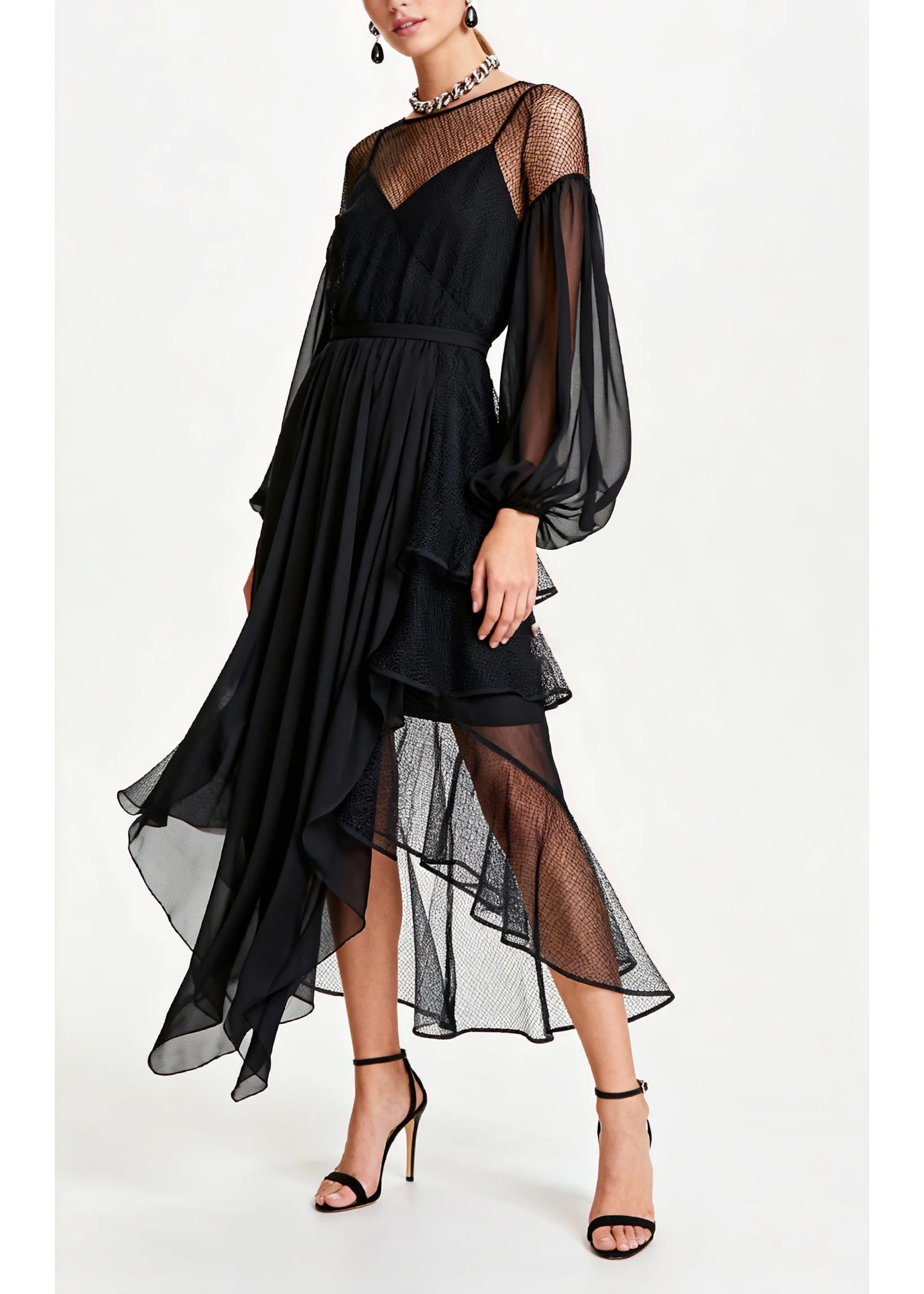 Fashion Black Hollow Out Patchwork Tulle Chiffon Party Dresses Summer - Image 5