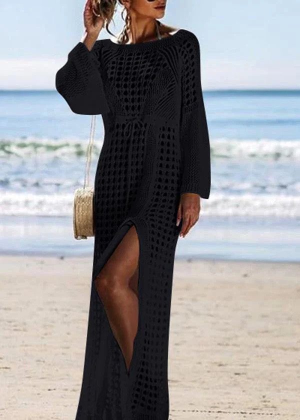 Fashion Black knitting Cotton Hollow Out Summer Dresses - Image 3