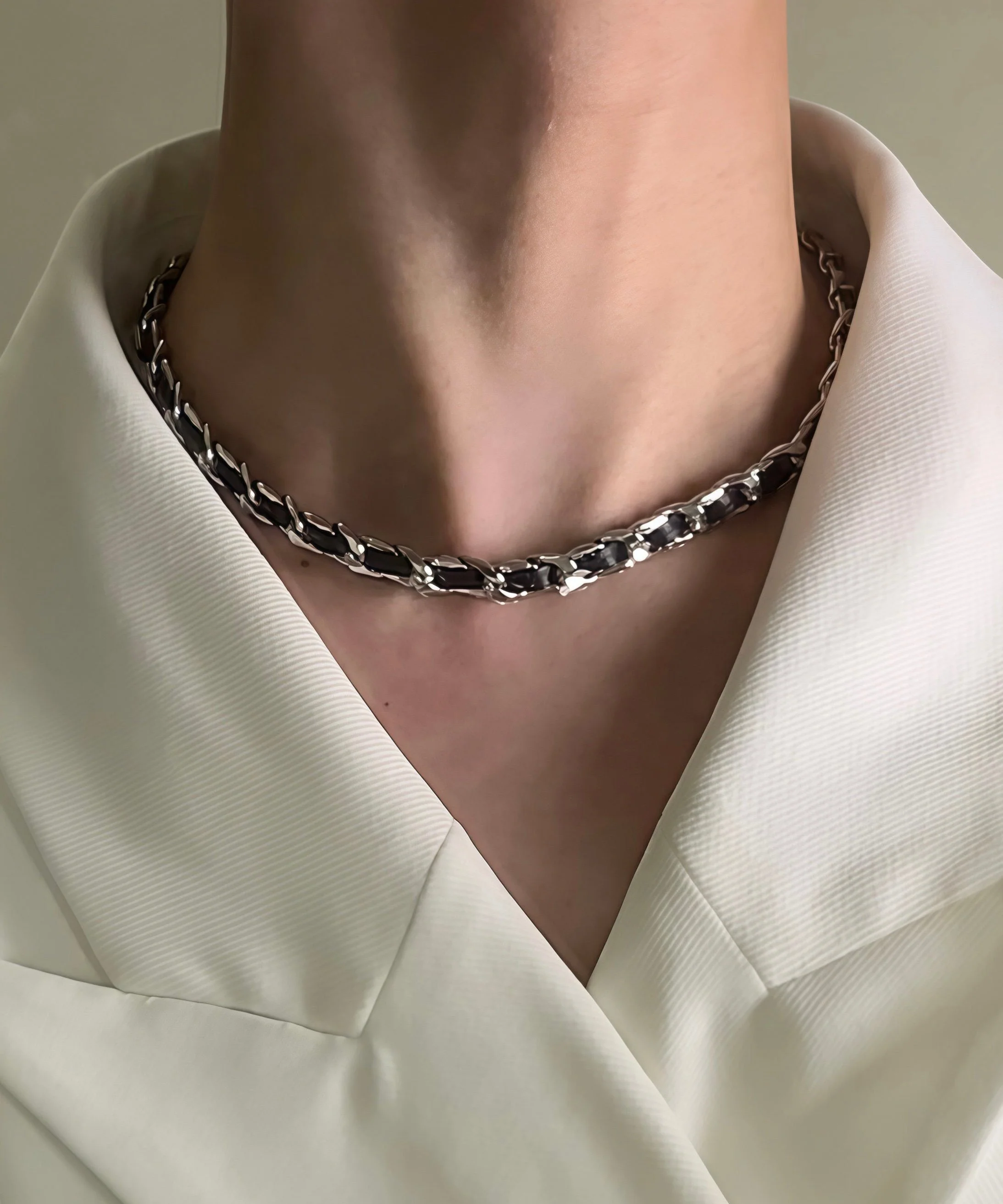 Fashion Black Leather Strap Adjustable Tungsten steel Choker - Image 2