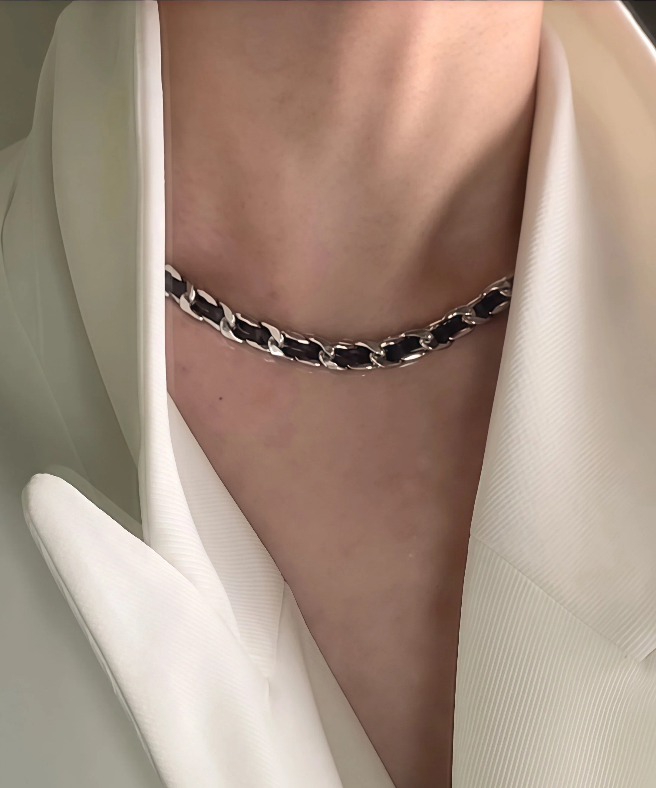 Fashion Black Leather Strap Adjustable Tungsten steel Choker - Image 3