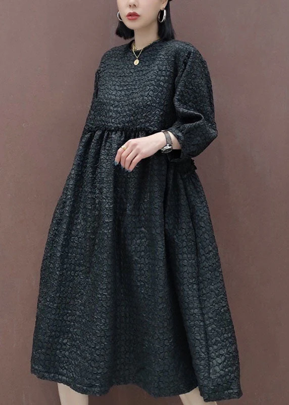 fashion Black Mid Dress Cinched Half Sleeve - Image 3