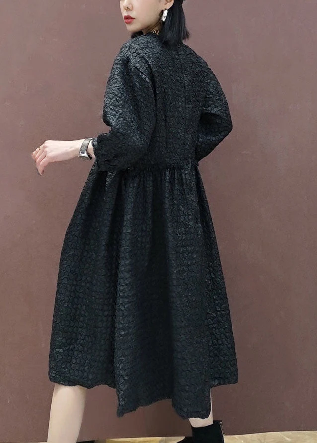 fashion Black Mid Dress Cinched Half Sleeve - Image 4