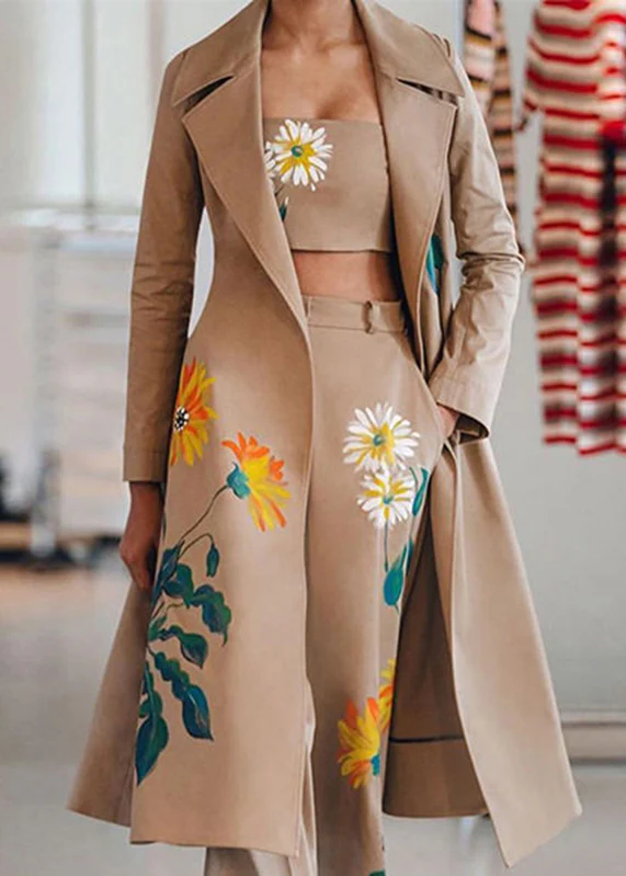 Fashion Black Notched Print Coats ,Tube Top And Pants Three Pieces Set Spring - Image 4