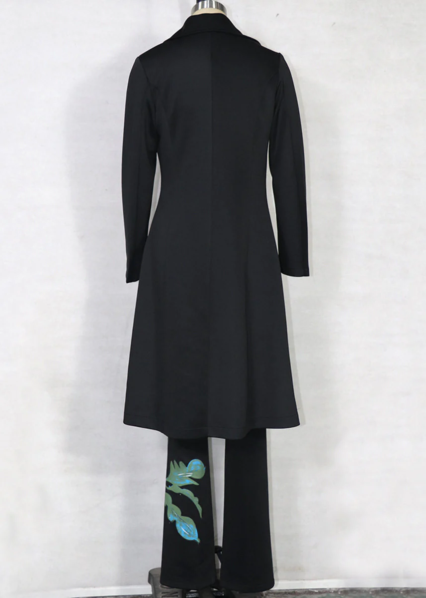 Fashion Black Notched Print Coats ,Tube Top And Pants Three Pieces Set Spring - Image 5