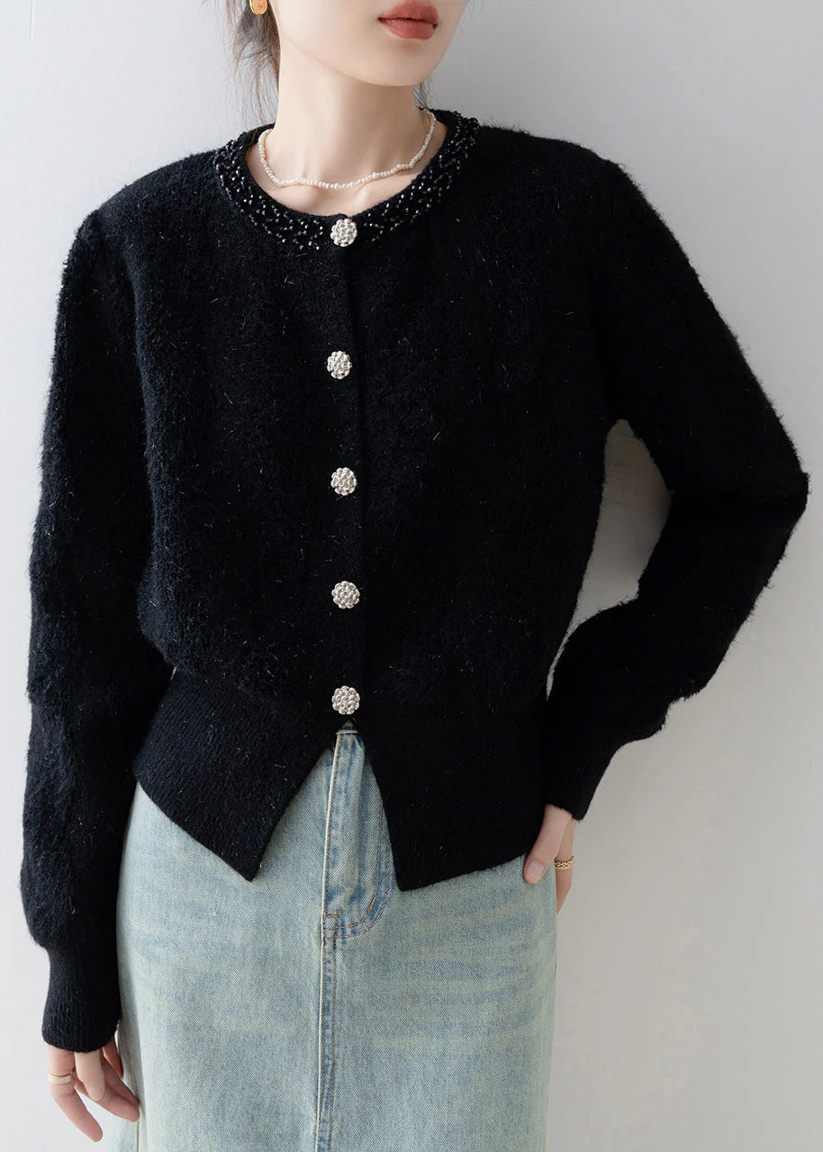 Fashion Black O Neck Button Knit Cardigans Spring - Image 2