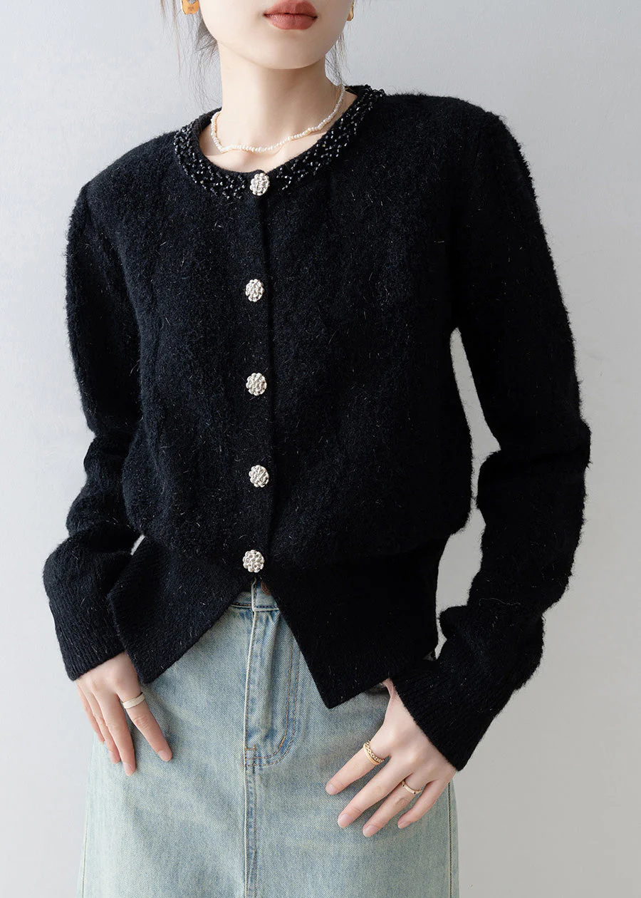 Fashion Black O Neck Button Knit Cardigans Spring - Image 4