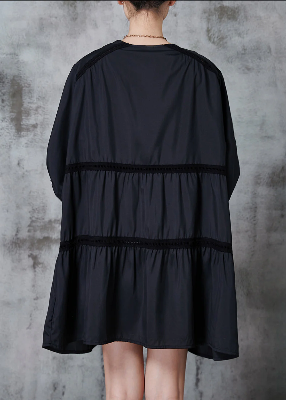 Fashion Black Oversized Patchwork Cotton Work Dress Fall - Image 4