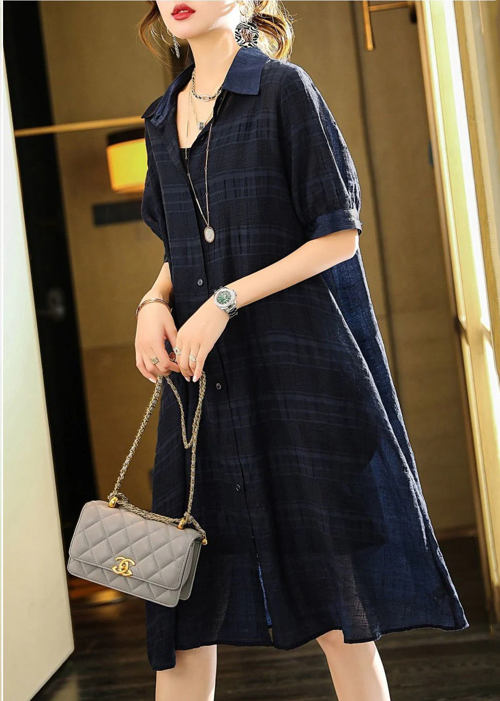 Fashion Black Oversized Wrinkled Cotton Dress Two Piece Set Summer - Image 2