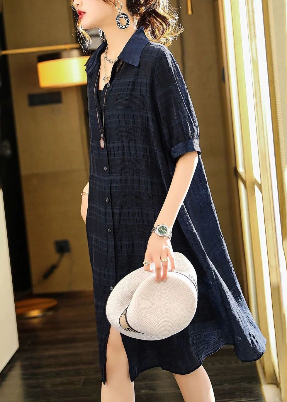 Fashion Black Oversized Wrinkled Cotton Dress Two Piece Set Summer - Image 4
