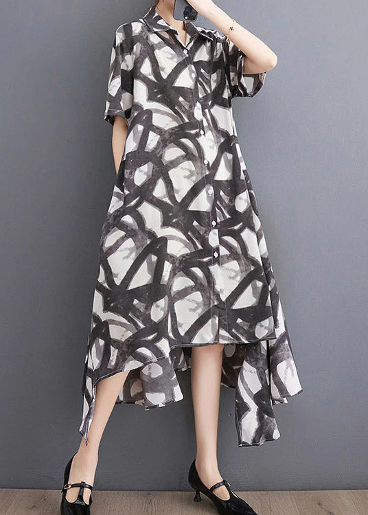 Fashion Black Print Asymmetrical Holiday Long Dress Summer - Image 2