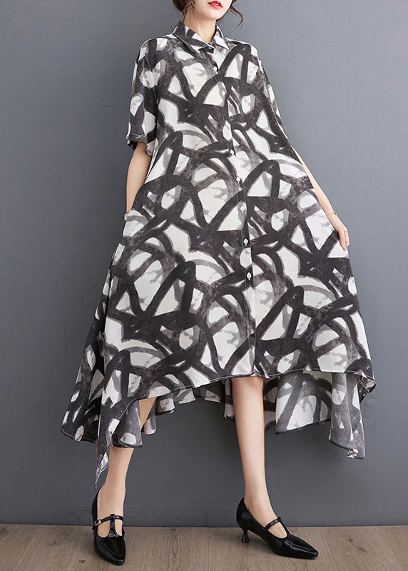 Fashion Black Print Asymmetrical Holiday Long Dress Summer - Image 3