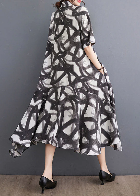 Fashion Black Print Asymmetrical Holiday Long Dress Summer - Image 4