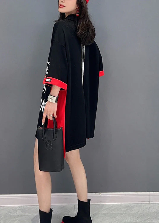 Fashion Black Print Patchwork Button Vacation Mid Dress Summer - Image 5