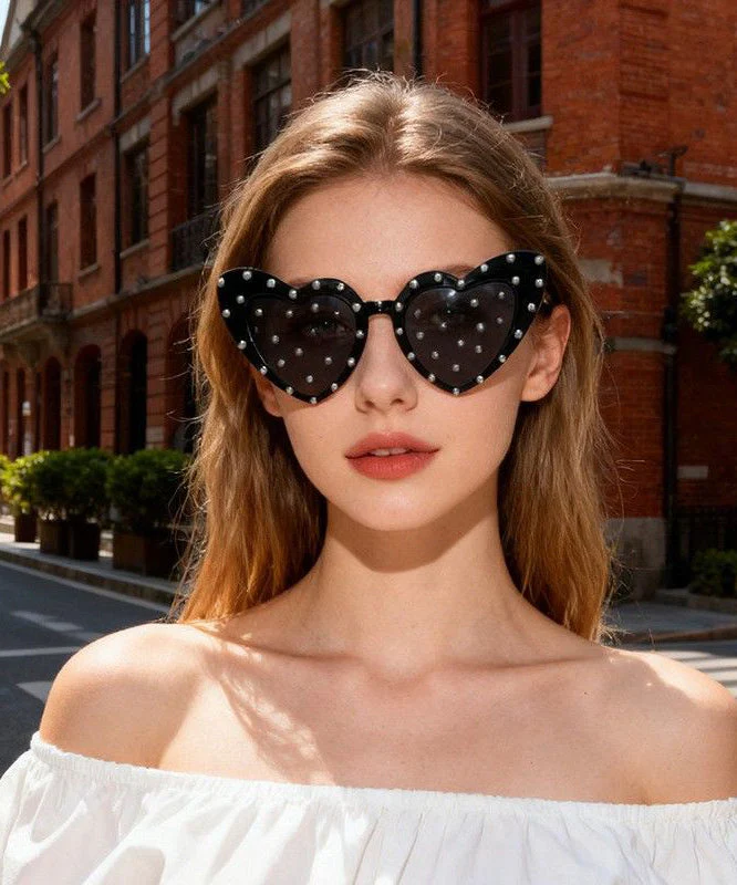 Fashion Black Resin Love Pearl Dancing Party Sunglasses
