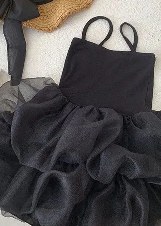 Fashion Black Ruffled Patchwork Tulle Kids Girls Robe Dresses Summer - Image 4