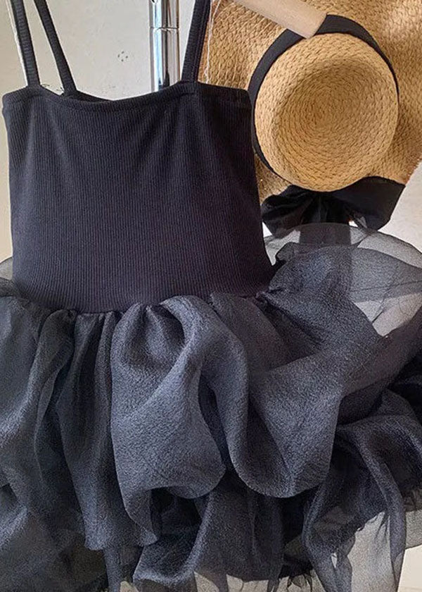 Fashion Black Ruffled Patchwork Tulle Kids Girls Robe Dresses Summer - Image 5