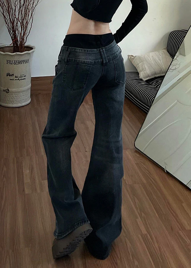 Fashion Black Silm Fit Denim Flare Bottoms Pants Trousers Spring - Image 5