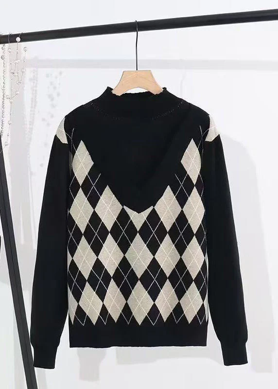 Fashion Black V Neck Geometric Print Knit Vest Sleeveless - Image 5