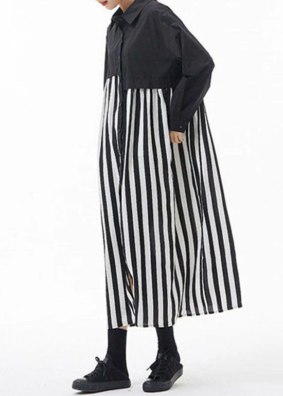 Fashion black white Striped Peter Pan Collar Patchwork shirt Dresses Spring - Image 4
