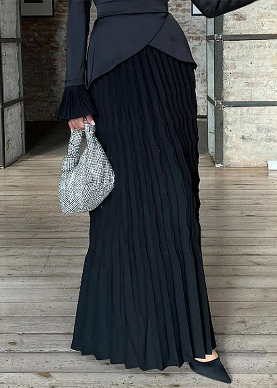 Fashion Black Wrinkled Patchwork Silk Long Dress Spring - Image 3