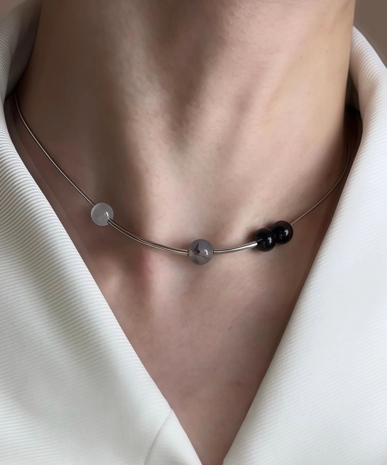 Fashion Blackish Crystal High Quality Tungsten Steel Necklace