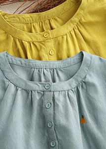 Fashion Blue O-Neck Embroidered Cotton Top Half Sleeve - Image 2